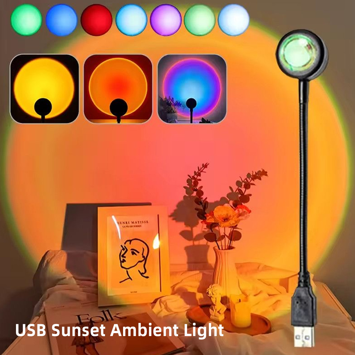 Sunset Lamp Projection - Светодиодная проекционная лампа с радужным закатом,